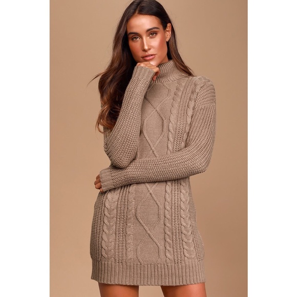 Lulus | Dresses | Taupe Cable Knit Turtleneck Sweater Dress | Poshmark
